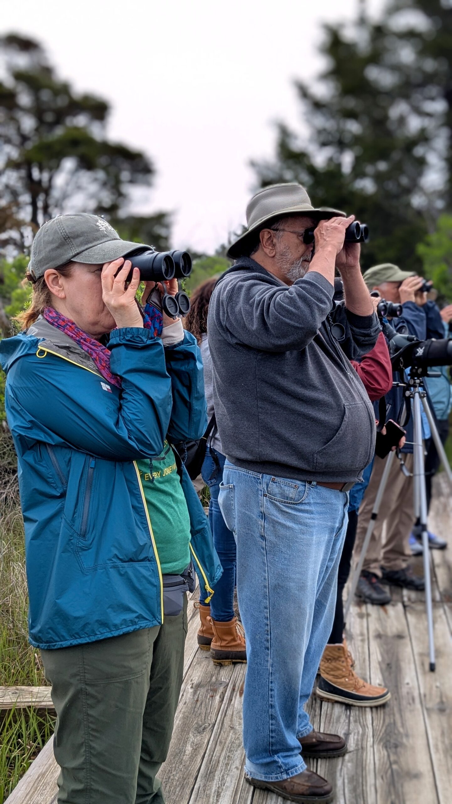Individuals using binoculars