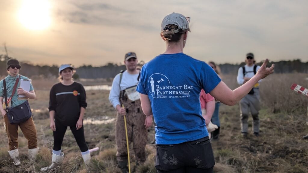 Students learn from BBP staff in the marsh